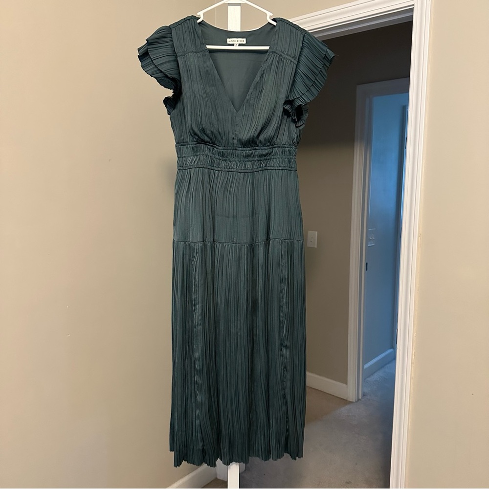 Moon River Teal Pleated Midi Dress